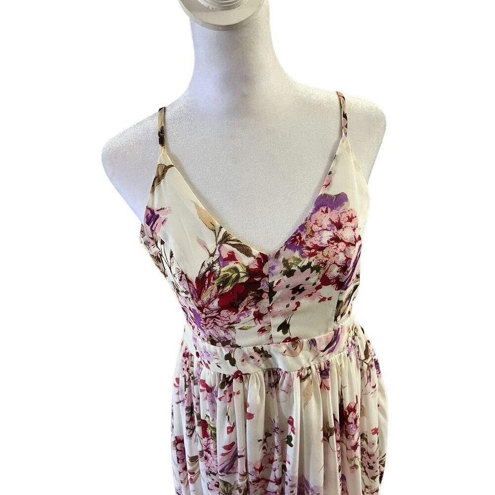 NEW Miss Avenue Beige Floral Print, Backless Cut-Out , Flowy, Lined Maxi Dress L - Picture 2 of 12